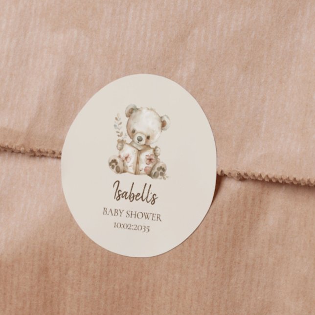 Pegatina Redonda Boho Bearly Wait Storybook Bear Baby Shower (Subido por el creador)