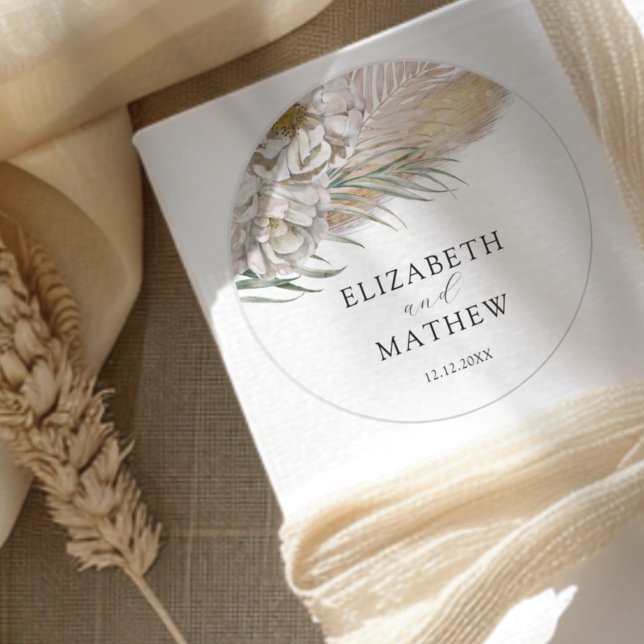 Pegatina Redonda Boho Beige Floral Wedding  (Subido por el creador)