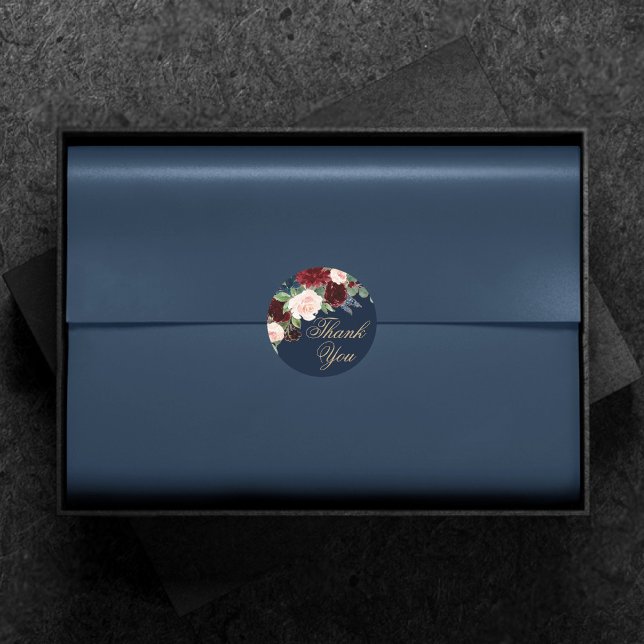 Pegatina Redonda Boho Blooms | Azul marino oscuro y rojo Gracias (Subido por el creador)