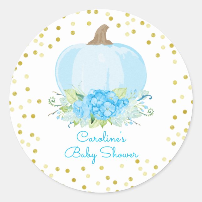 Pegatina Redonda Boho Blue Pumpkin Baby Boy Shower (Anverso)
