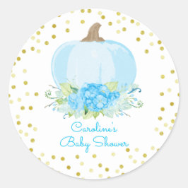 Pegatina Redonda Boho Blue Pumpkin Baby Boy Shower