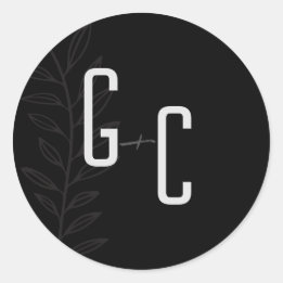 Pegatina Redonda Boho Boda botánico blanco y negro Cla