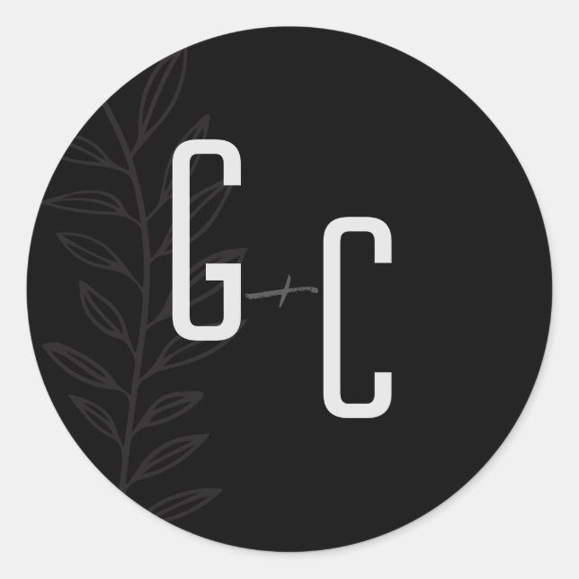 Pegatina Redonda Boho Boda botánico blanco y negro Cla (Anverso)