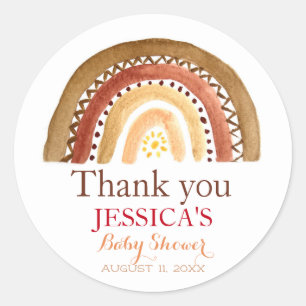 Pegatina Redonda Boho bohemio arco iris Baby Shower Earthy Cute