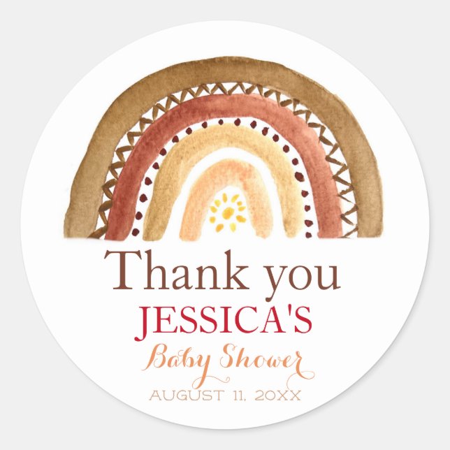 Pegatina Redonda Boho bohemio arco iris Baby Shower Earthy Cute (Anverso)