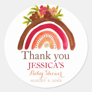 Pegatina Redonda Boho bohemio arco iris Baby Shower Earthy Cute