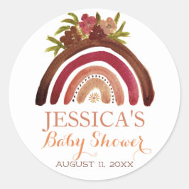 Pegatina Redonda Boho bohemio arco iris Baby Shower Earthy Cute