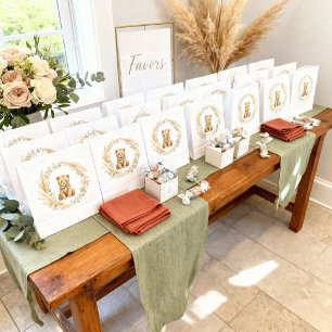 Pegatina Redonda Boho Bosque Oso Sage Terracotta Baby Shower
