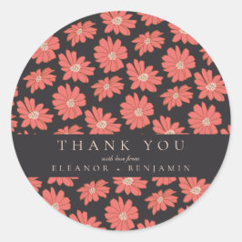 Pegatina Redonda Boho Botanical Black Red Custom Wedding Gracias