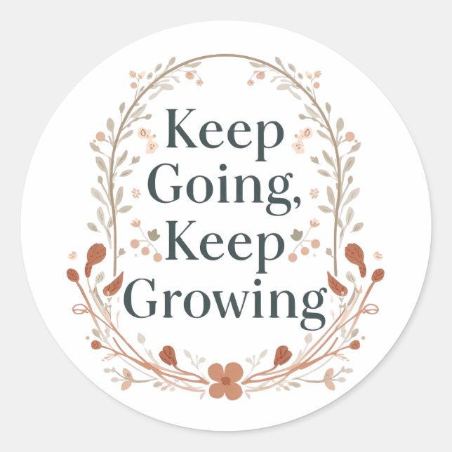 Pegatina Redonda Boho Botanical "Keep Growing" Motivational Graphic (Anverso)
