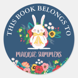 Pegatina Redonda Boho Bunny | Floral Este Libro Pertenece A