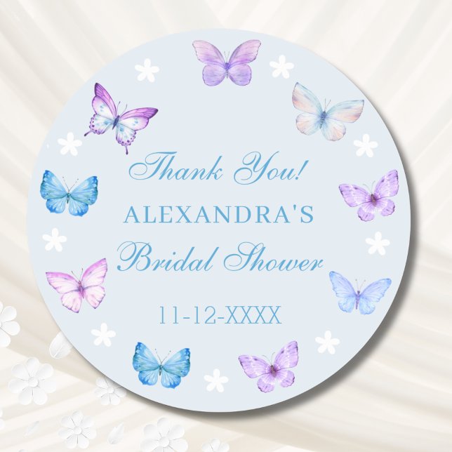Pegatina Redonda Boho Butterfly Dusty Blue Bridal Shower (Subido por el creador)
