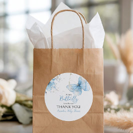 Pegatina Redonda Boho Butterfly Wildflower Floral Blue Baby Shower