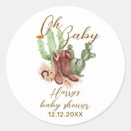 Pegatina Redonda Boho Cactus Cowboy moderno zapata Baby Shower