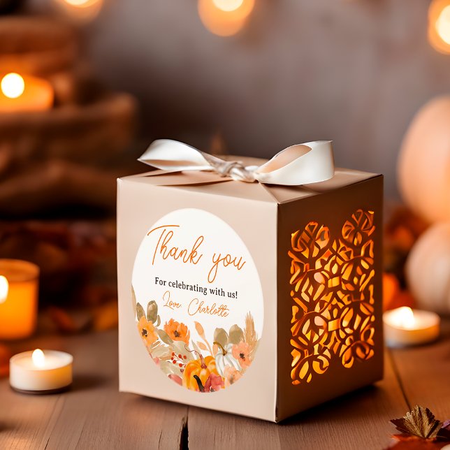 Pegatina Redonda Boho cálido Pequeño calabaza caída ducha bebé (Warm Boho Little pumpkin fall baby shower Classic Round Sticker)
