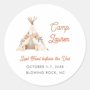 Pegatina Redonda Boho Camping Tent Bachelorette Party