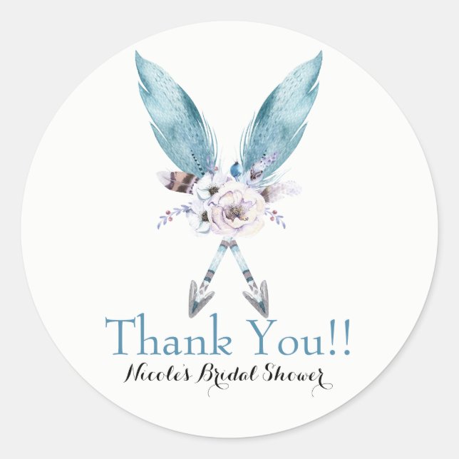 Pegatina Redonda Boho Chic Bohemian Flechas Pluma Floral Fiesta (Anverso)