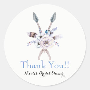 Pegatina Redonda Boho Chic bohemio flechas plumas floral fiesta