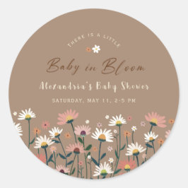 Pegatina Redonda Boho Chic Daisy Baby in Bloom Shower Sticker