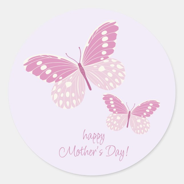 Pegatina Redonda Boho Chic Mariposas Feliz Día de la Madre Stickers (Anverso)