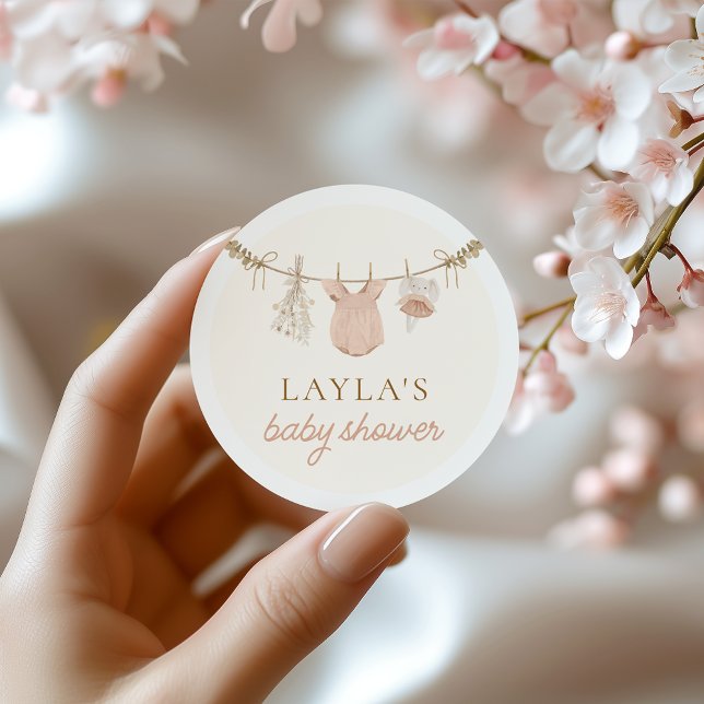 Pegatina Redonda Boho Chica Clothesline Pegatinas de Baby Shower (Subido por el creador)