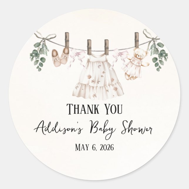 Pegatina Redonda Boho Chica Rosa Baby Clothes Baby Shower (Anverso)