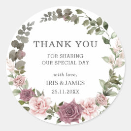 Pegatina Redonda Boho Cinnamon Rosa Rubor Favor de la boda floral r