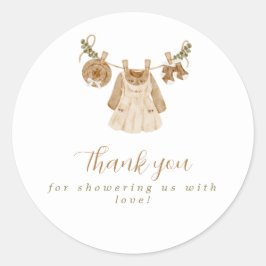 Pegatina Redonda Boho Clothesline Chica Baby Shower