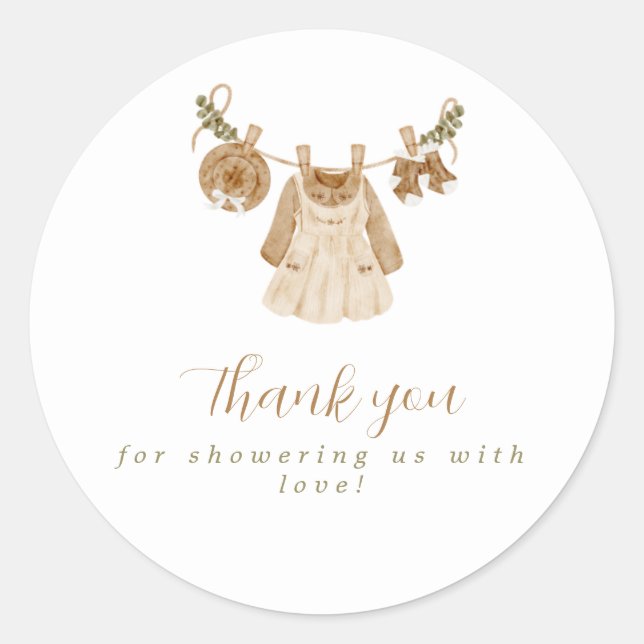 Pegatina Redonda Boho Clothesline Chica Baby Shower (Anverso)