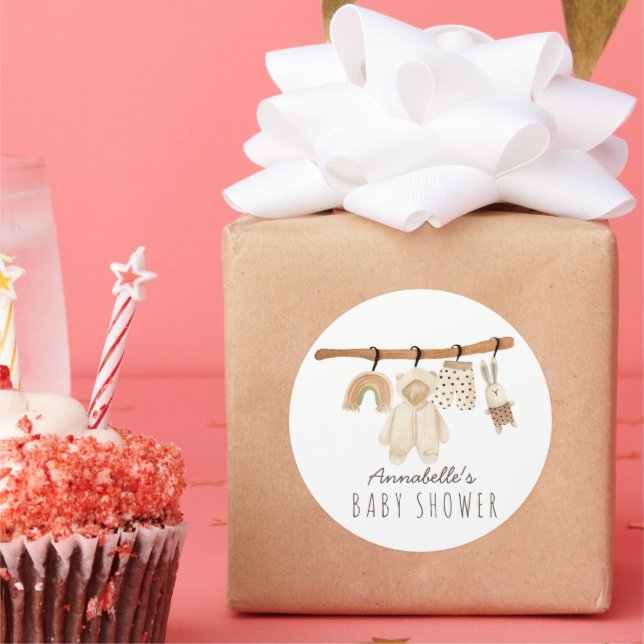 Pegatina Redonda Boho Clothesline Género Neutral Baby Shower (Fiesta)