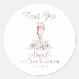 Pegatina Redonda Boho Copa de Champagne Perlas y Prosecco Despedida