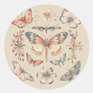 Pegatina Redonda Boho Cottagecore Monarch Butfly