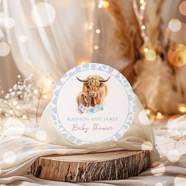 Pegatina Redonda Boho Cow Blue Pampas Niño Grass Favorece Baby Show (Subido por el creador)