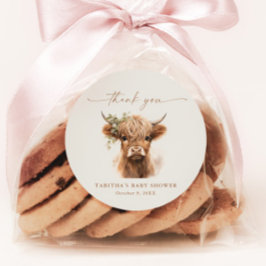 Pegatina Redonda Boho Cow Parejas Baby Shower Gracias