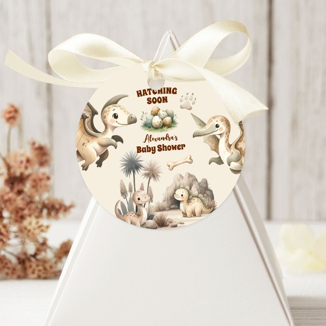 Pegatina Redonda Boho Cute Hatching pronto Dinosaur Baby Shower (Subido por el creador)