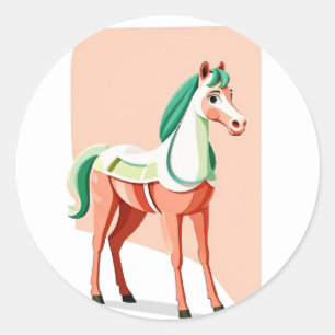 Pegatina Redonda Boho Cute Pony Design Caballo Minimalista