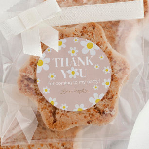 Pegatina Redonda Boho Daisy Bloom Chica Cumpleaños