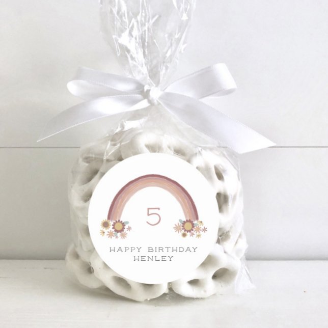 Pegatina Redonda Boho Daisy Floral Rainbow Chicas Cumpleaños (Subido por el creador)