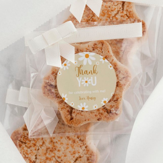 Pegatina Redonda Boho Daisy Light Primer Cumpleaños Gracias Etiquet (Subido por el creador)