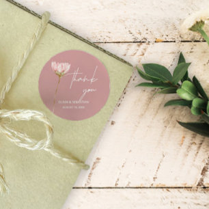 Pegatina Redonda Boho de Flor Silvestre Simple Dusty Blue Gracias