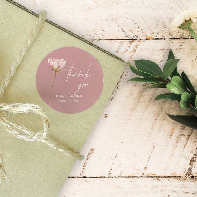 Pegatina Redonda Boho de Flor Silvestre Simple | Dusty Blue Gracias (Subido por el creador)