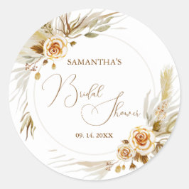 Pegatina Redonda Boho de pasto de Pampas