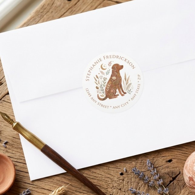 Pegatina Redonda Boho Dog Address Labels – Dog Mom Gift (Boho dog lover return address label)