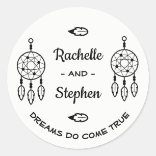 Pegatina Redonda Boho Dream Catcher Boda Engagement Black White