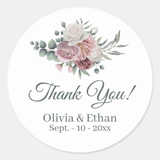 Pegatina Redonda Boho Dusty Rosa Boho Bouquet (Anverso)