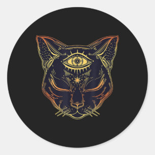 Pegatina Redonda Boho egipcio de Halloween para gatos negros - Bruj