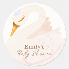 Pegatina Redonda Boho Elegant Princess Swan Chica Baby Shower