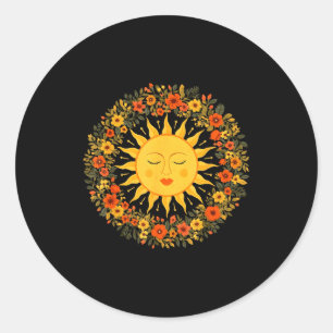 Pegatina Redonda Boho Espiritual Sol Bonito Bohemio Celestial Hippi