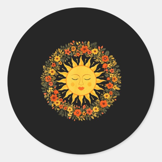 Pegatina Redonda Boho Espiritual Sol Bonito Bohemio Celestial Hippi (Anverso)