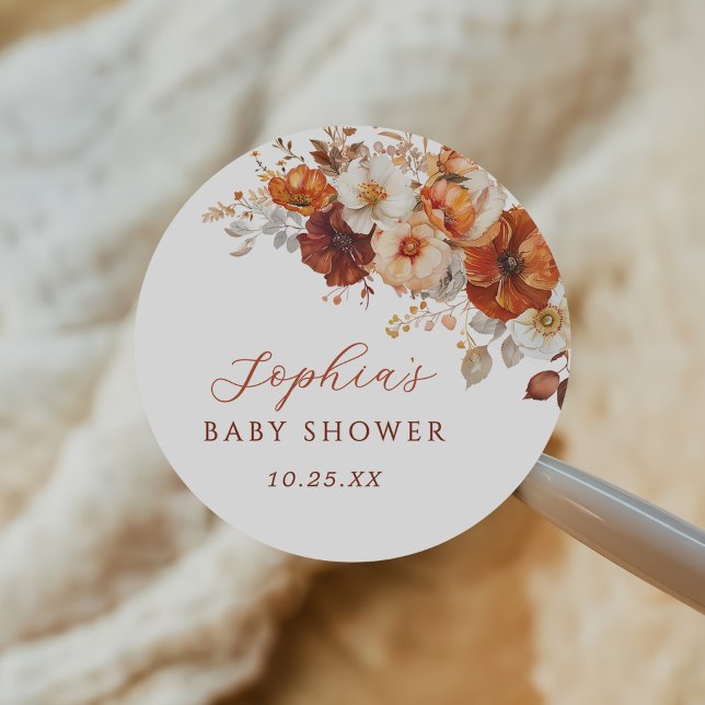 Pegatina Redonda Boho Fall Floral Baby Shower  (Subido por el creador)